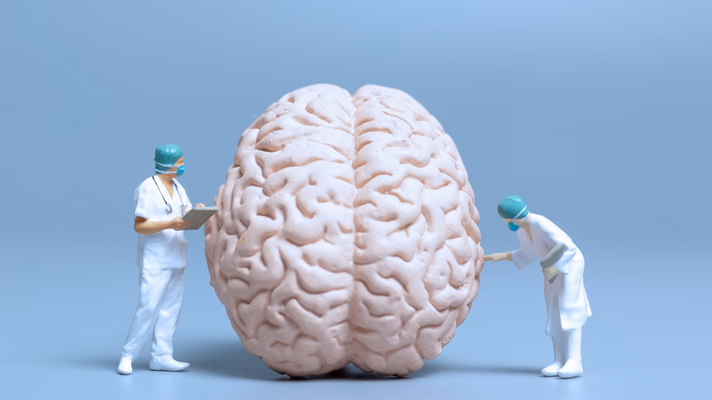 Brain figure and small figures of doctors
